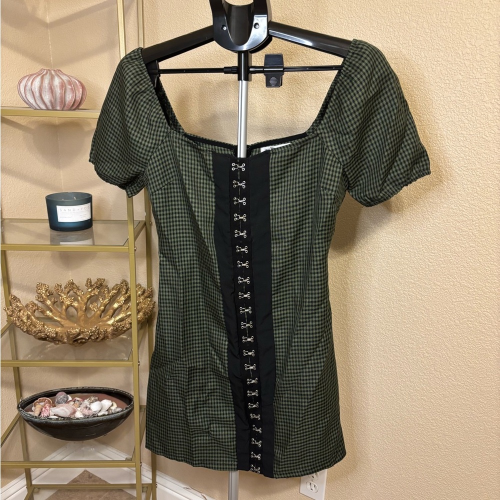 Wild‎ Honey Green Gingham Corset Dress Small Puff Sleeve